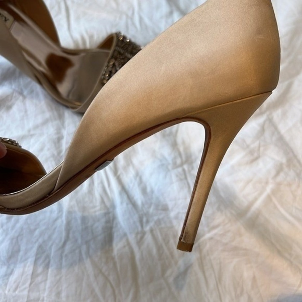 Badgley Mischka Rhinestone Silk Peeptoe Shoes Heels Open Toe Summer Blush 8.5 - Picture 9 of 16